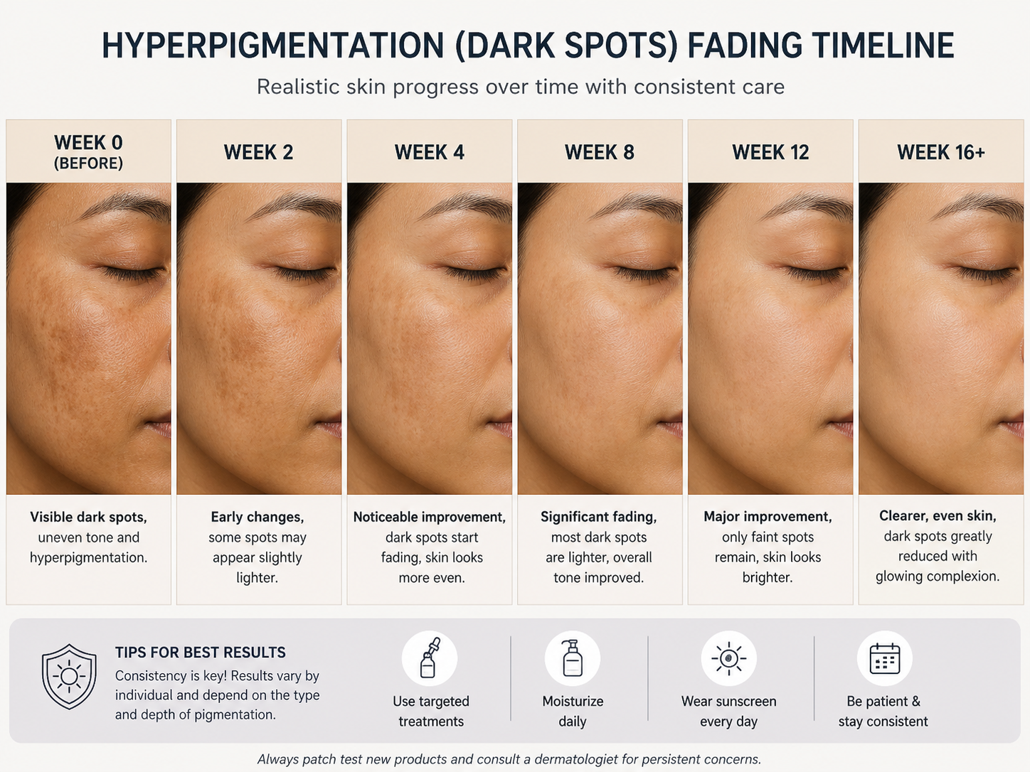 Timeline results for tranexamic acid and arbutin for hyperpigmentation