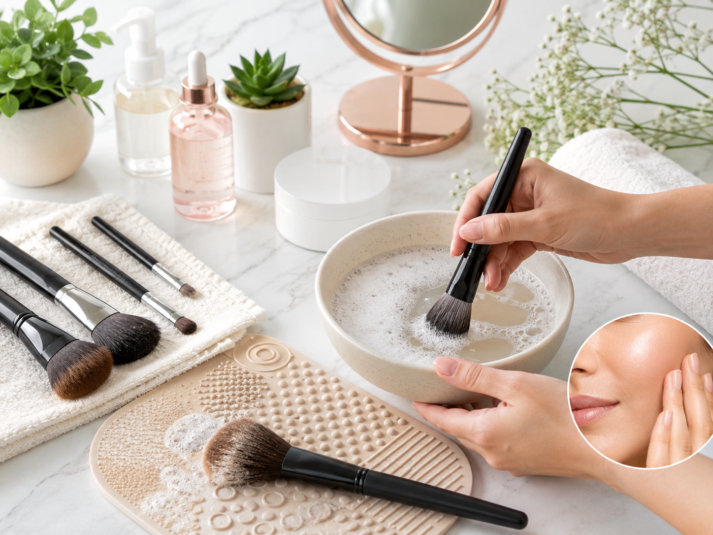 Clean brushes and sponges to keep acne-safe makeup truly safe