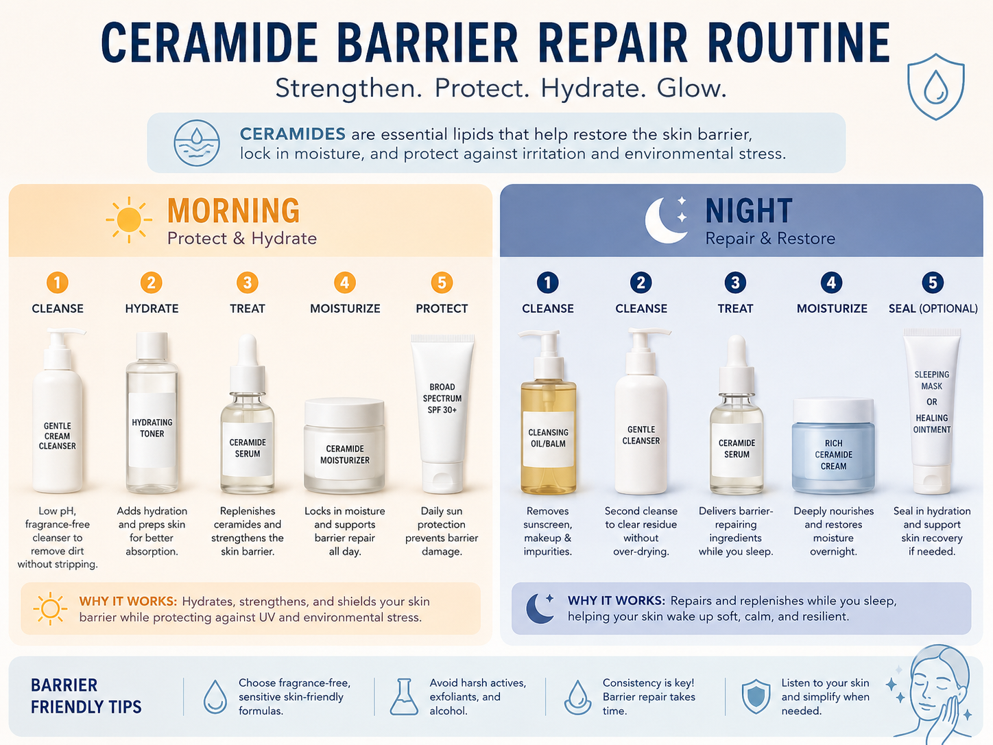 ceramides skin barrier repair morning and night routine steps