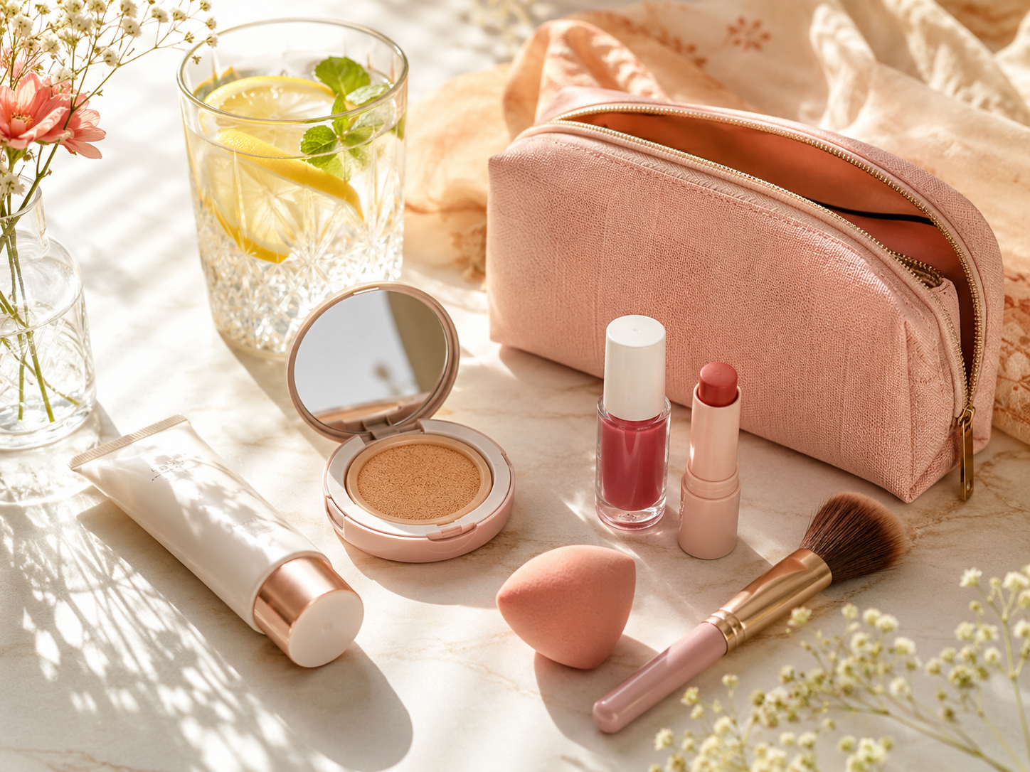 Lip tints and cheek tints routine for summer makeup in Pakistan
