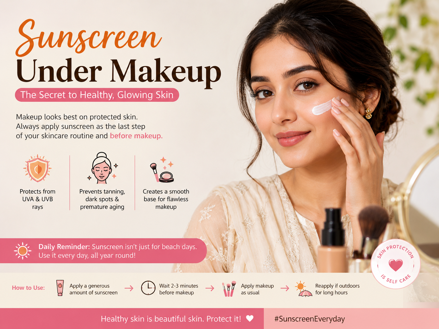 Sweat-proof makeup in Pakistan with SPF under foundation