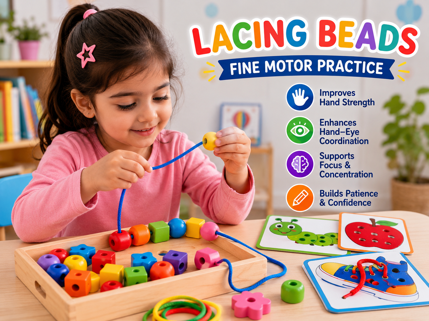 Lacing beads fine motor skills toys for preschoolers