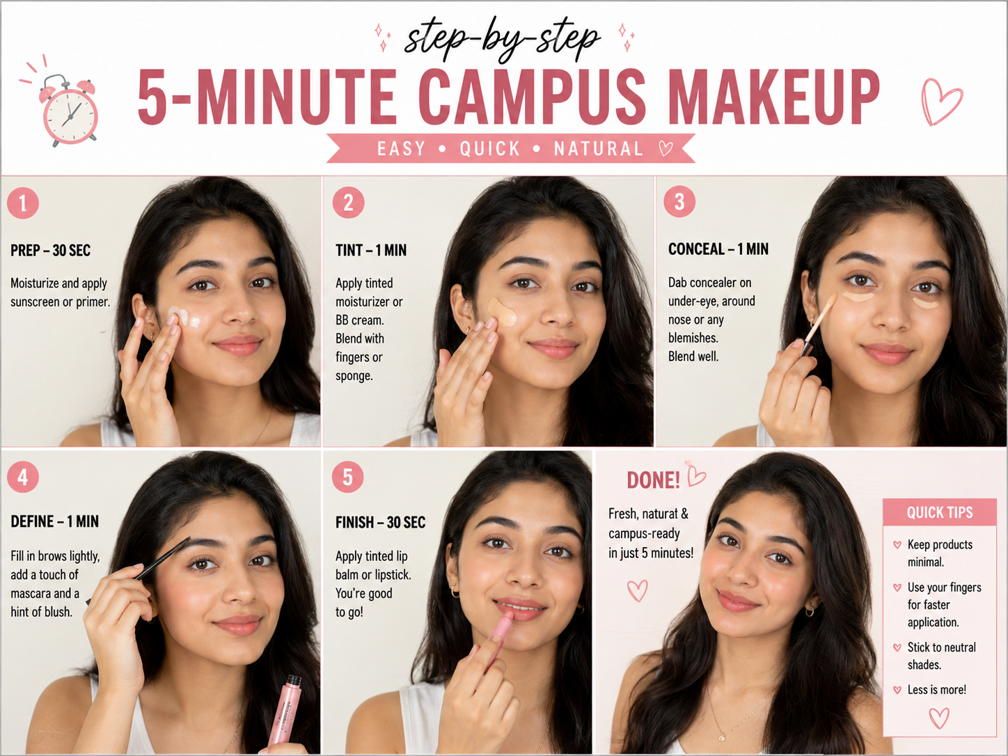 step by step 5-minute ready for campus makeup routine