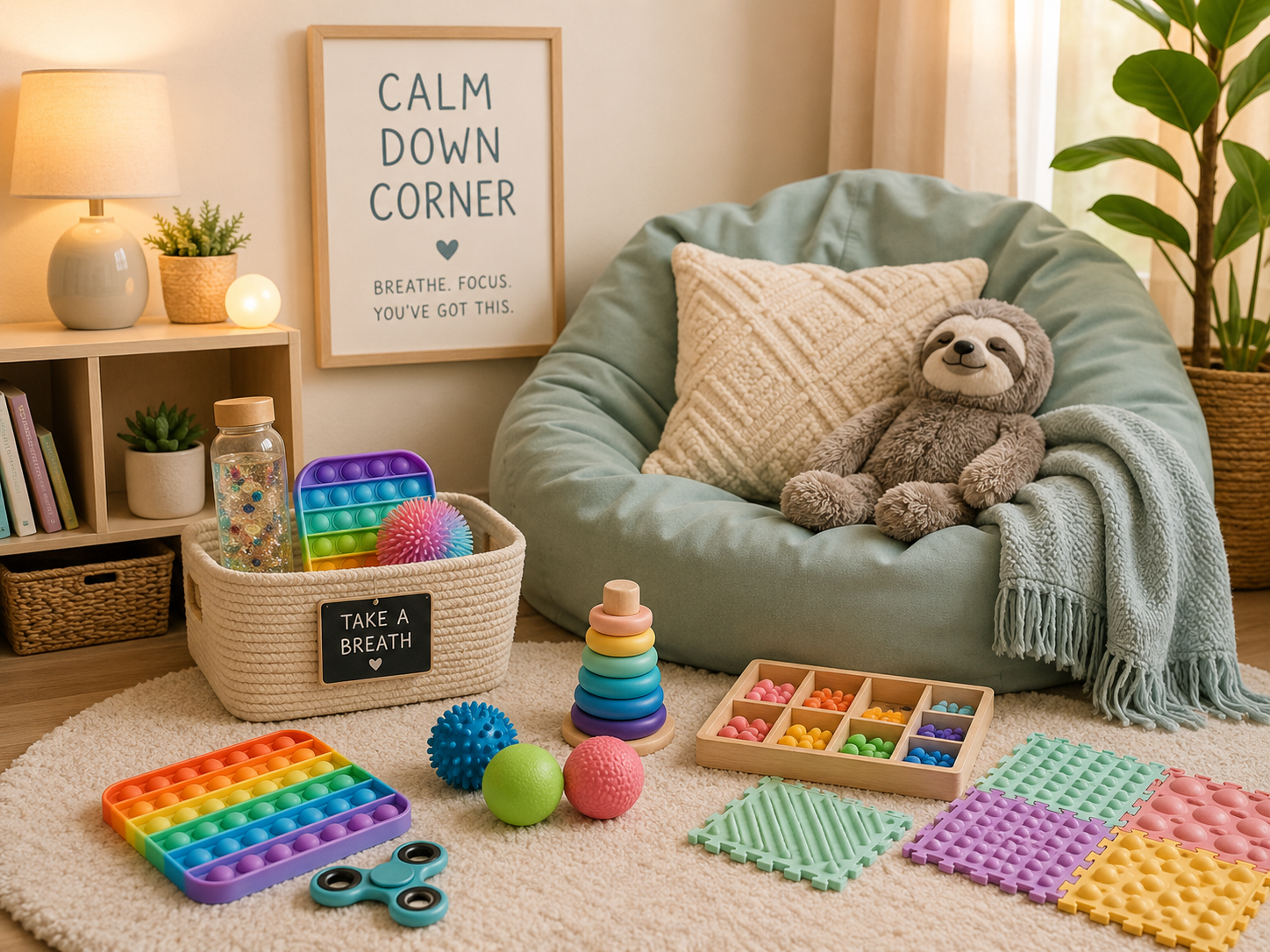 Calm-down corner with sensory toys at home