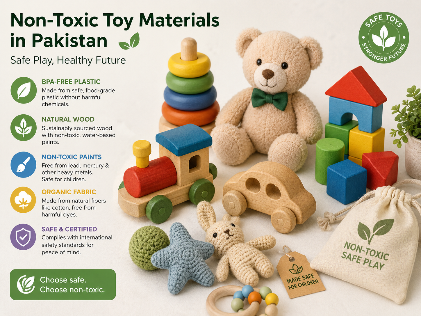 Non-toxic materials for toy safety in Pakistan (silicone, wood, safe plastic)