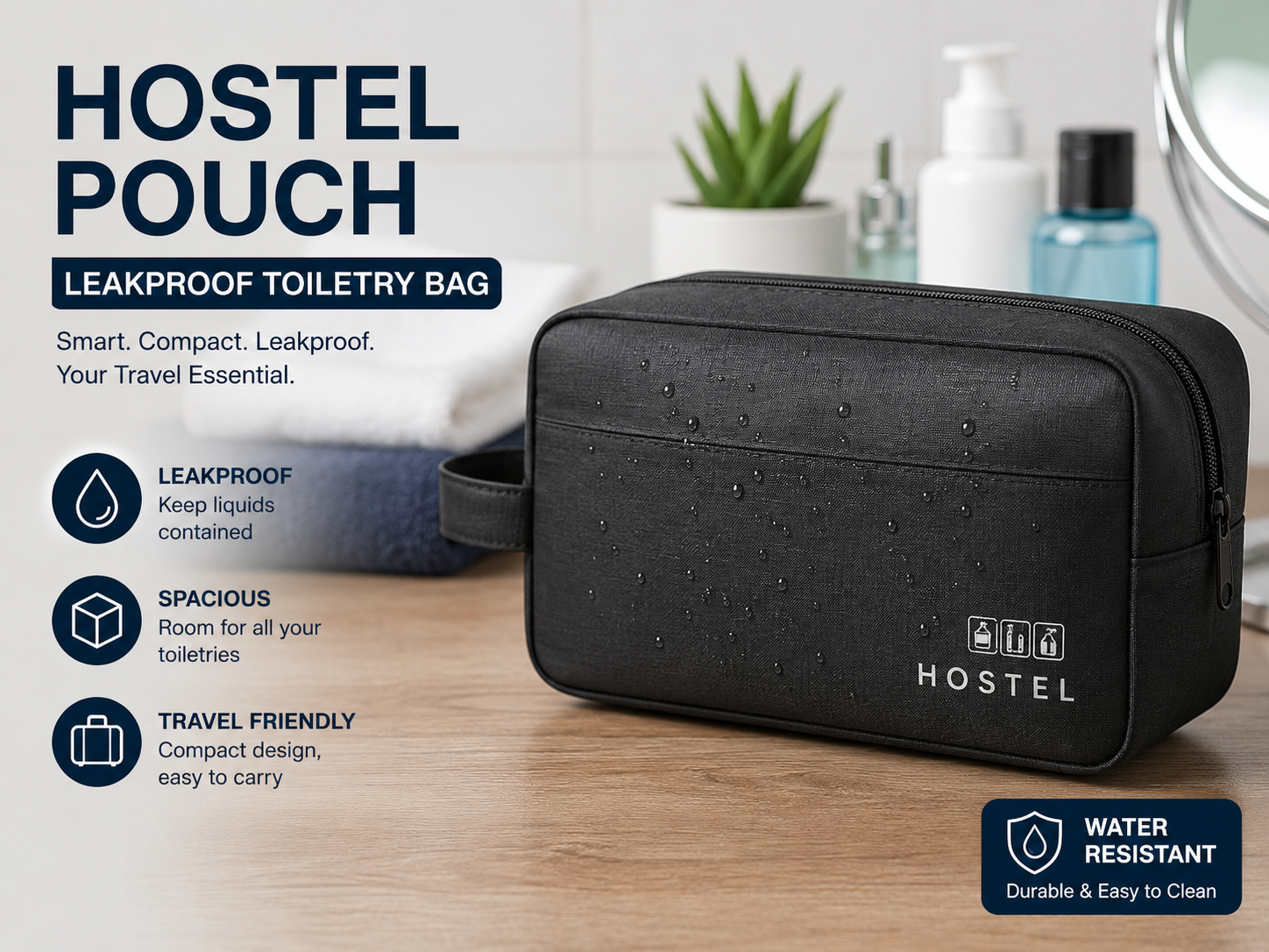 Waterproof pouch for hostel travel skincare to prevent leaks