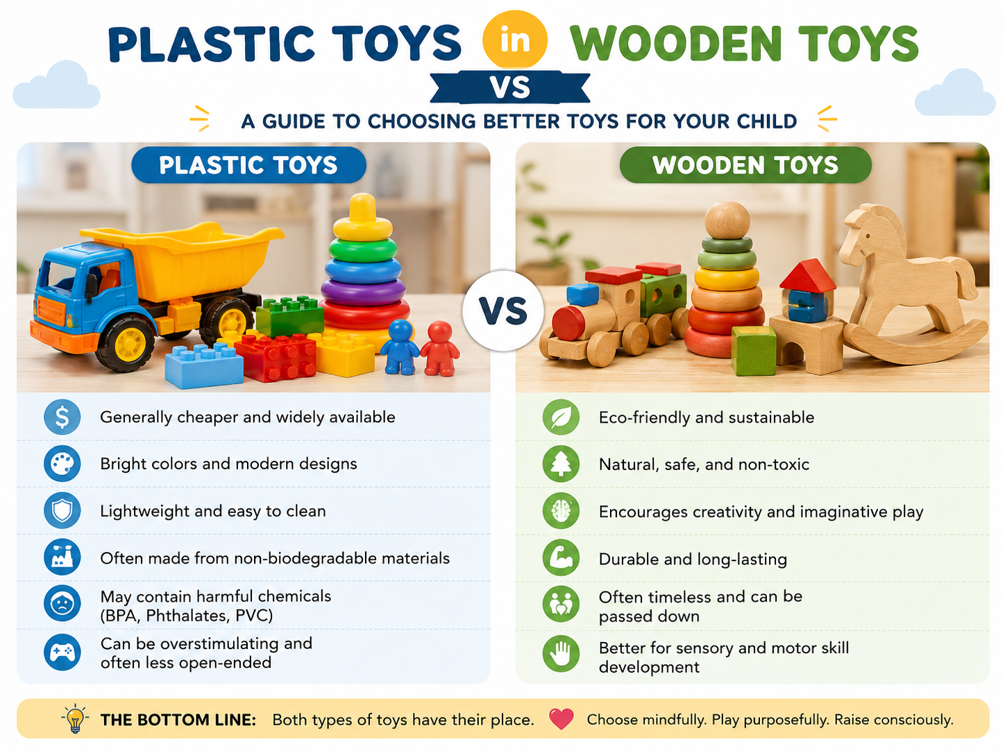 Plastic toys are useful for outdoor and washable play.