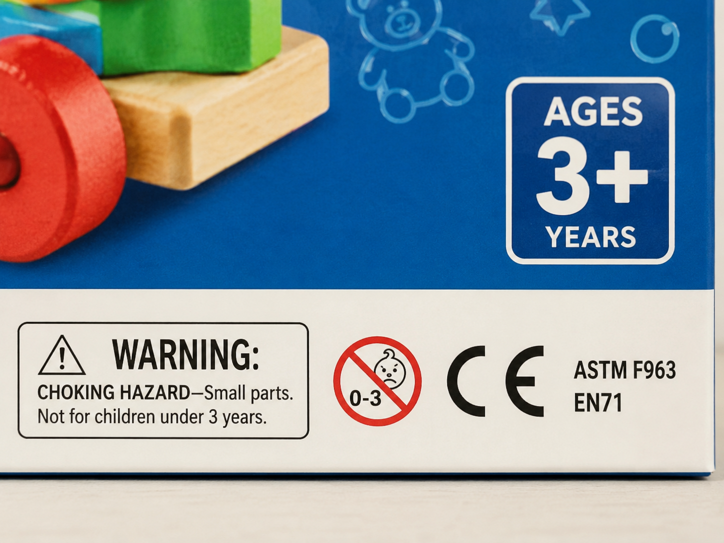 Toy standards age label example on kids toy packaging