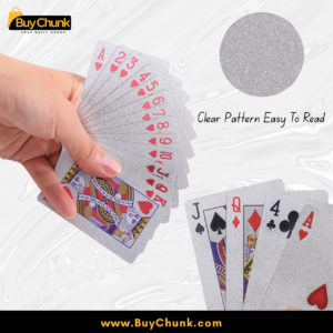 Imported Silver Dollar Playing Cards Premium Quality – Waterproof Deck | Durable Shiny Cards for Family Fun in Pakistan 6 Close-up texture of Imported Silver Dollar Playing Cards showing smooth metallic surface