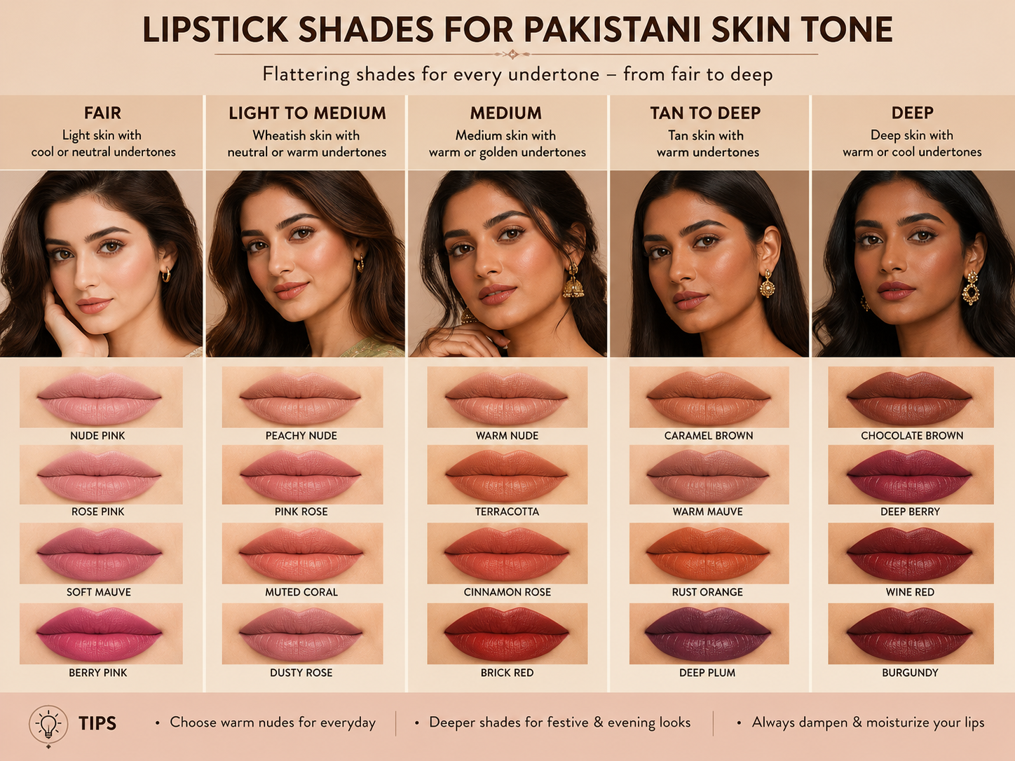 lipstick shades and products for Pakistani skin tone warm undertone