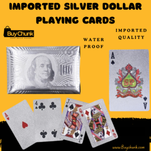 Imported Silver Dollar Playing Cards with shiny waterproof box and premium silver finish