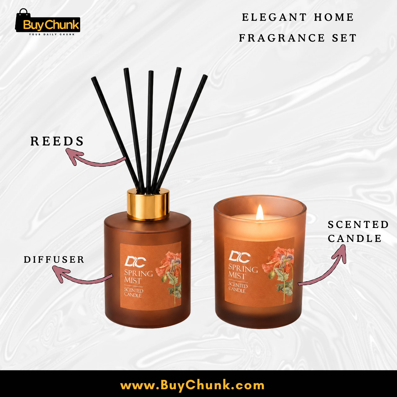 Spring Mist Scented Candle and Reed Diffuser Gift Set | Premium Imported Home Fragrance Set 2 Fresh spring mist home fragrance set for Pakistani bedrooms and lounges
