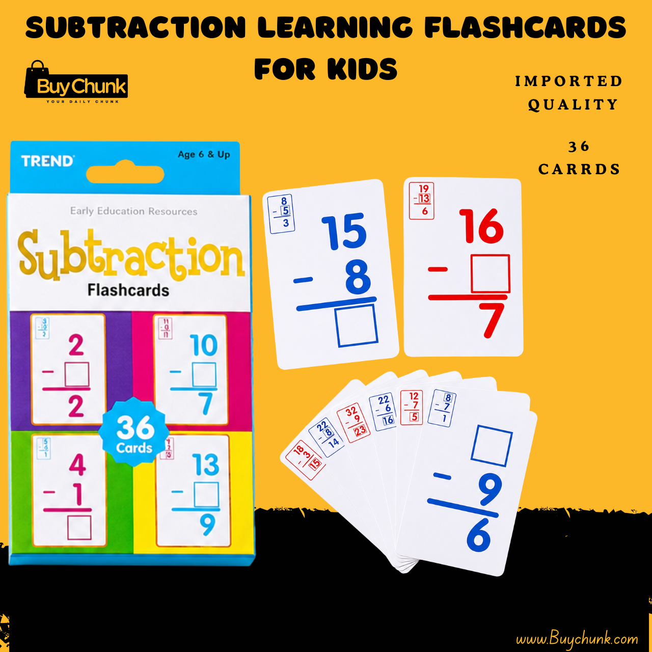 Subtraction Learning Flashcards for Kids | 36 Educational Learning Cards for Toddlers | Vocabulary Learning Flashcards 1 Subtraction Learning Flashcards for Kids box with colourful early maths design.