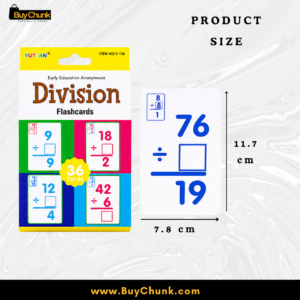 Thirty six division cards arranged for division practice and revision.