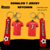 Front view of Ronaldo 7 jersey keychain in bright red colour.