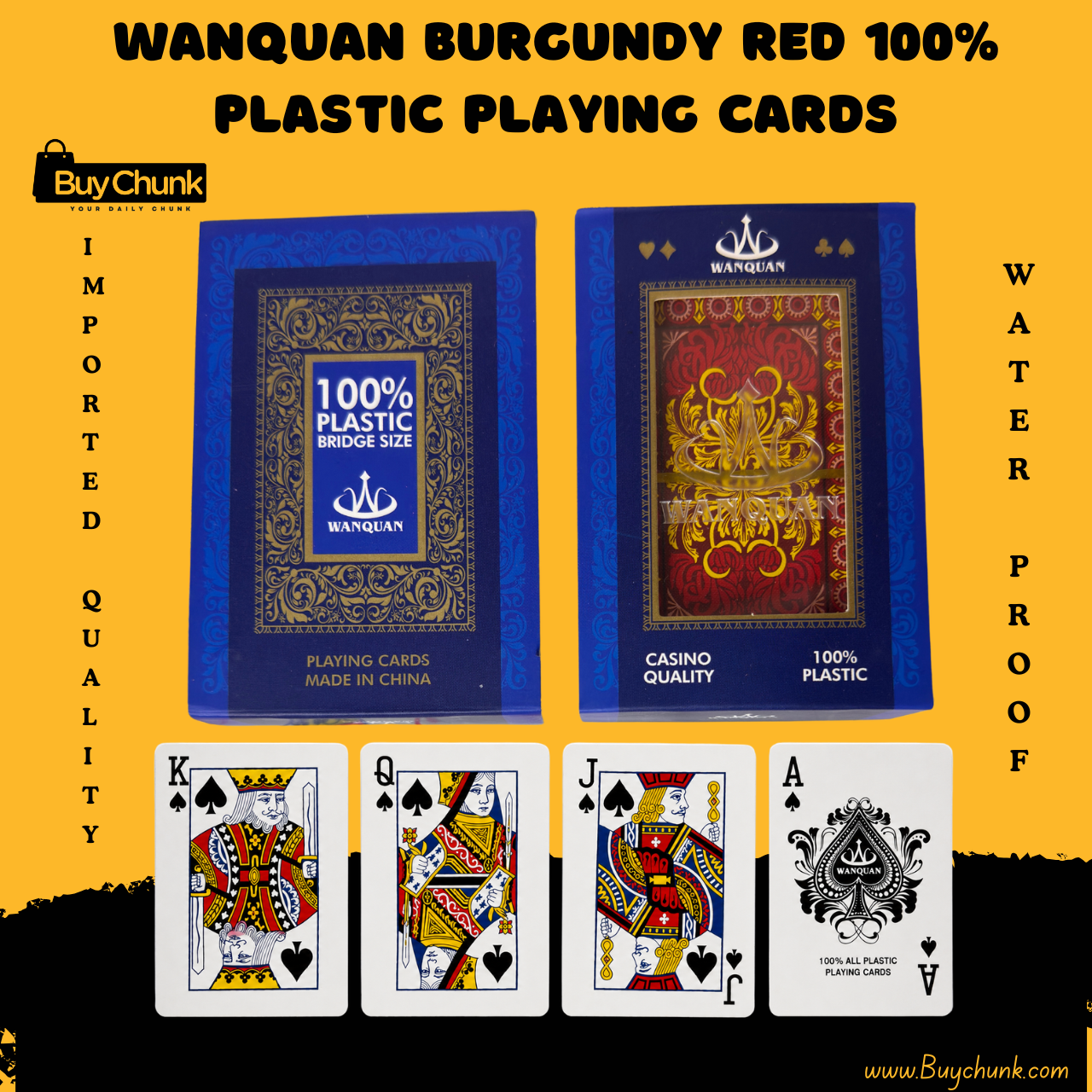 Imported Burgundy Red Plastic Playing Cards | Premium Quality Cards In Pakistan | Waterproof Playing Cards With Box 1 Burgundy red plastic playing cards displayed for premium family game nights.