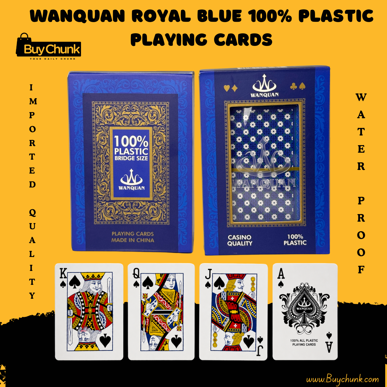 Royal Blue Plastic Playing Cards | Premium Quality Cards In Pakistan | Waterproof Playing Cards With Box 1 Royal Blue Plastic Playing Cards displayed neatly for family game nights in Pakistan