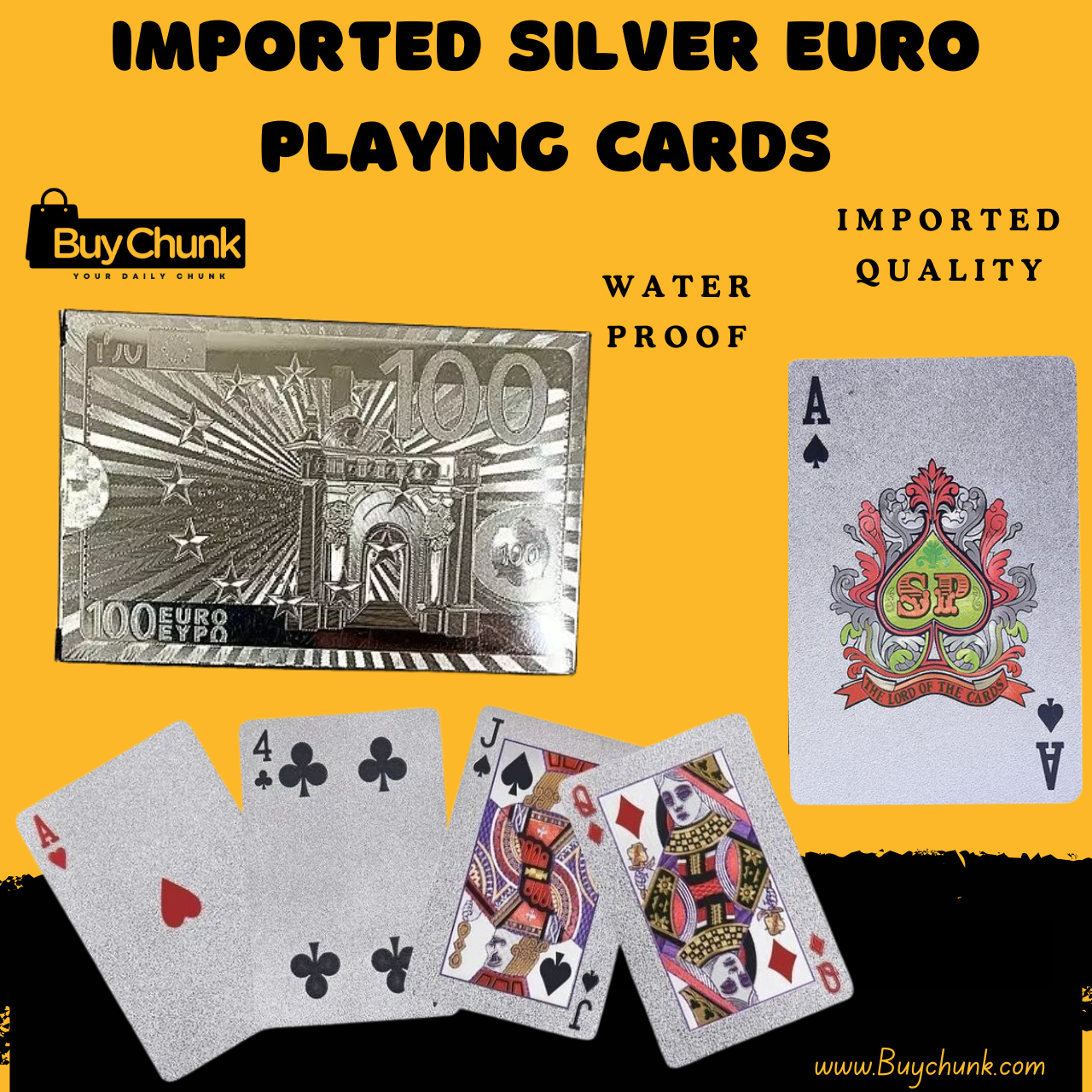 Imported Silver Euro Playing Cards Premium Quality – Waterproof Deck | Durable Shiny Cards for Family Fun in Pakistan 1 Imported Silver Euro Playing Cards box with shiny waterproof silver finish