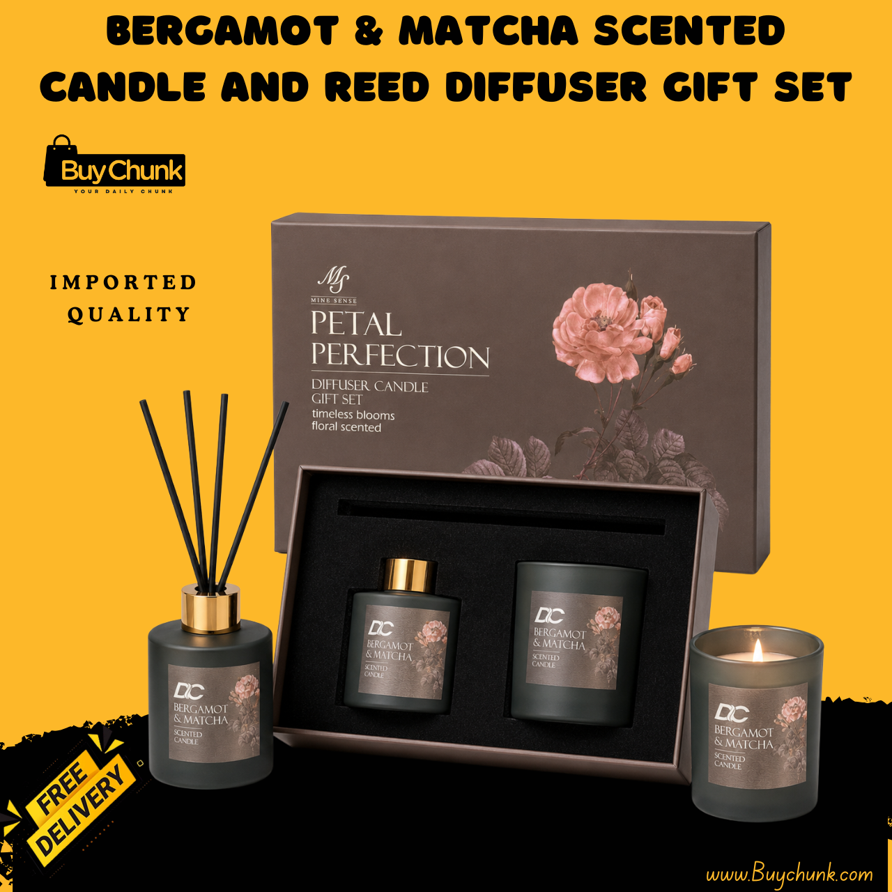 Bergamot & Matcha Scented Candle and Reed Diffuser Gift Set | Premium Imported Home Fragrance Set 1 Bergamot and matcha candle diffuser gift set for elegant Pakistani homes