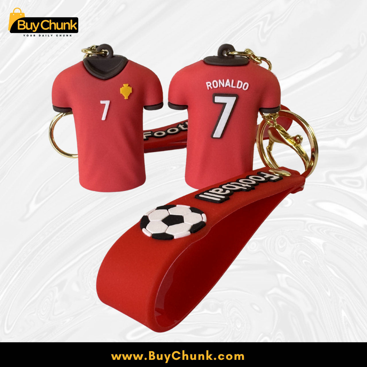 Ronaldo 7 Jersey Keychain Red Football Shirt Key Ring Imported Quality With Strap For Bag and Keys 4 Mini football jersey keychain as a gift for football fans.