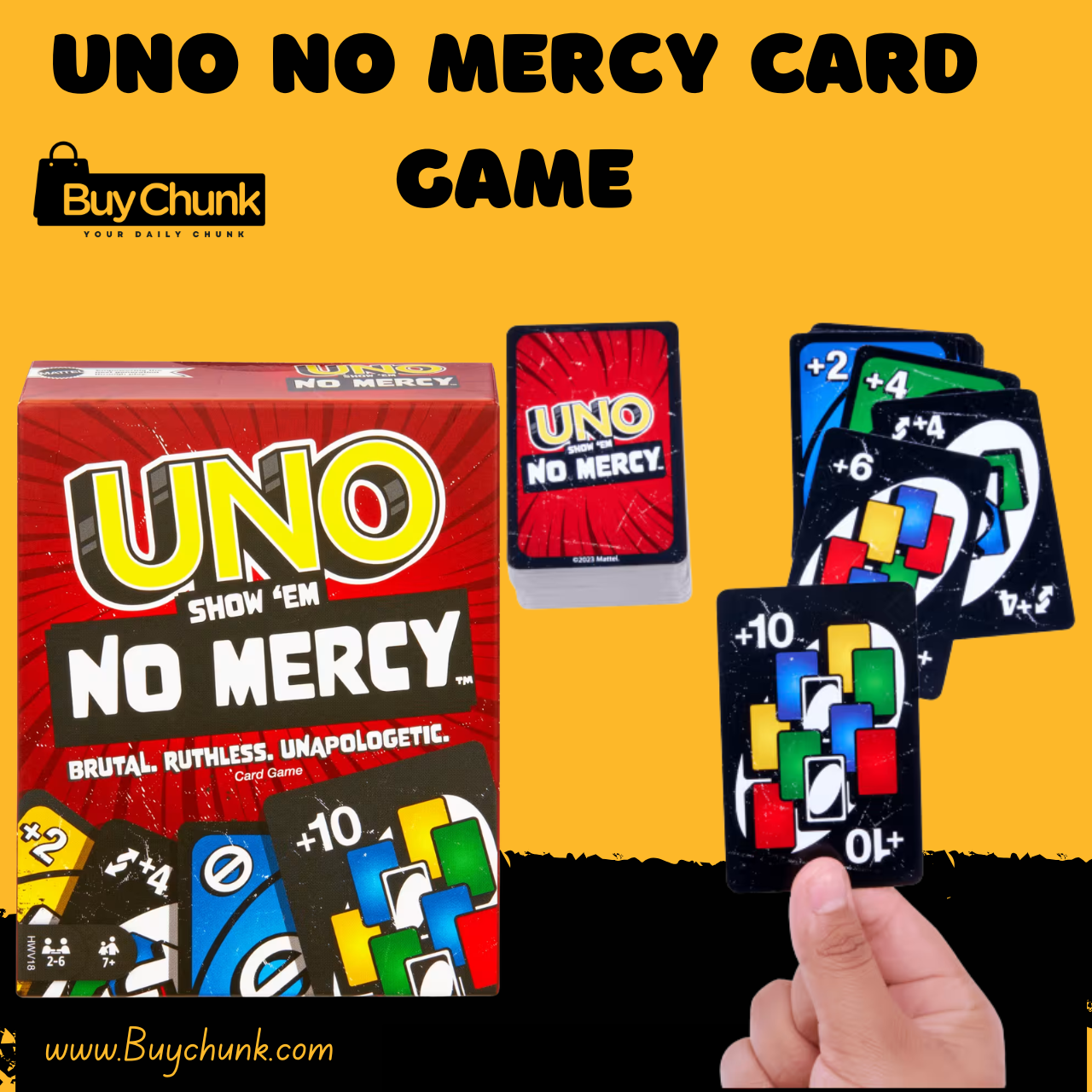 UNO No Mercy Card Game for Ruthless Family Game Nights | Imported Quality | Double-Sided Family Fun Game for Kids and Adults 1 UNO No Mercy Card Game box with bold red party game design.