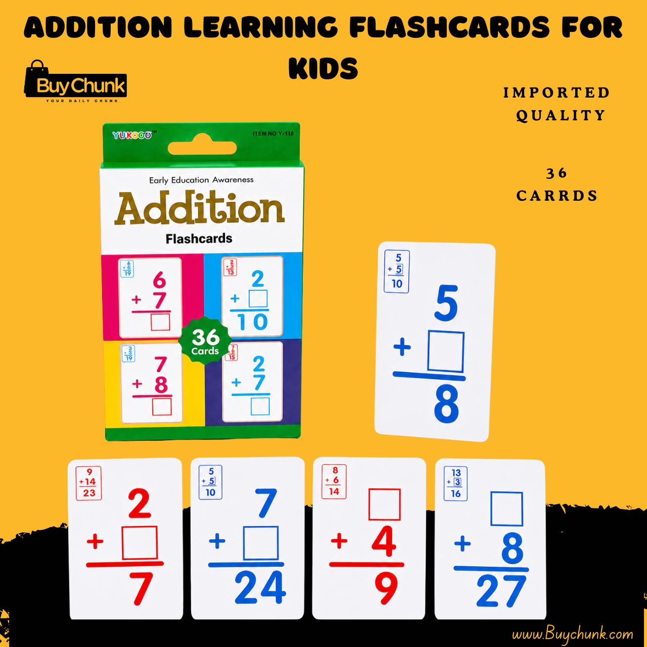 Addition Learning Flashcards for Kids | Imported Quality | Educational Learning Cards for Toddlers | Vocabulary Learning Flashcards 1 Addition Learning Flashcards for Kids box with colourful early maths design.