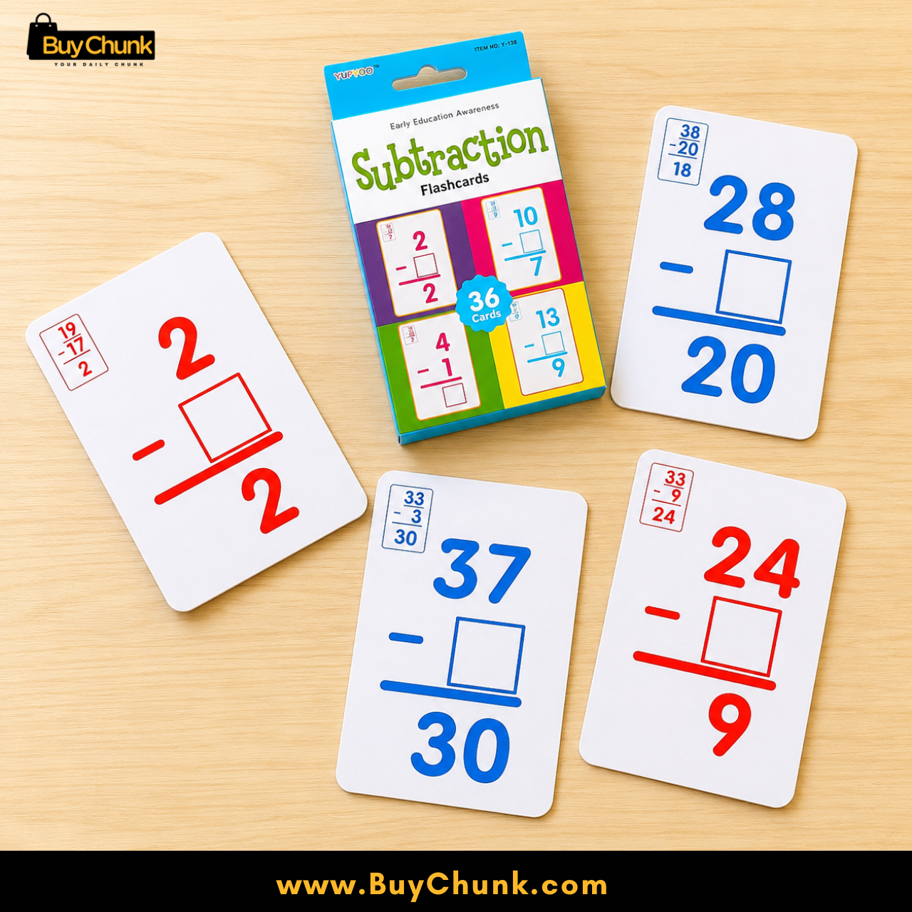 Subtraction Learning Flashcards for Kids | 36 Educational Learning Cards for Toddlers | Vocabulary Learning Flashcards 3 Subtraction flashcard showing 7.8 by 11.7 centimetre product size.