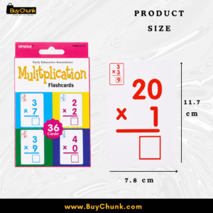 Multiplication card showing 7.8 by 11.7 centimetre product size details.