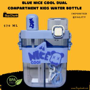 Home 154 Front view of dual compartment kids bottle in blue colour.