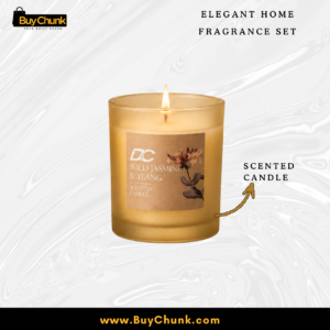 Wild Jasmine & Ylang Scented Candle and Reed Diffuser Gift Set | Premium Imported Home Fragrance Set 7 Luxury scented candle and diffuser styled on a modern bedroom table