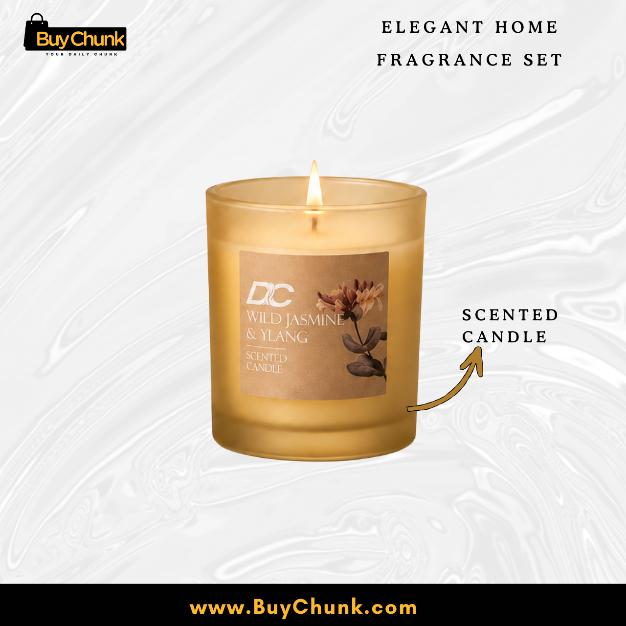 Wild Jasmine & Ylang Scented Candle and Reed Diffuser Gift Set | Premium Imported Home Fragrance Set 4 Luxury scented candle and diffuser styled on a modern bedroom table