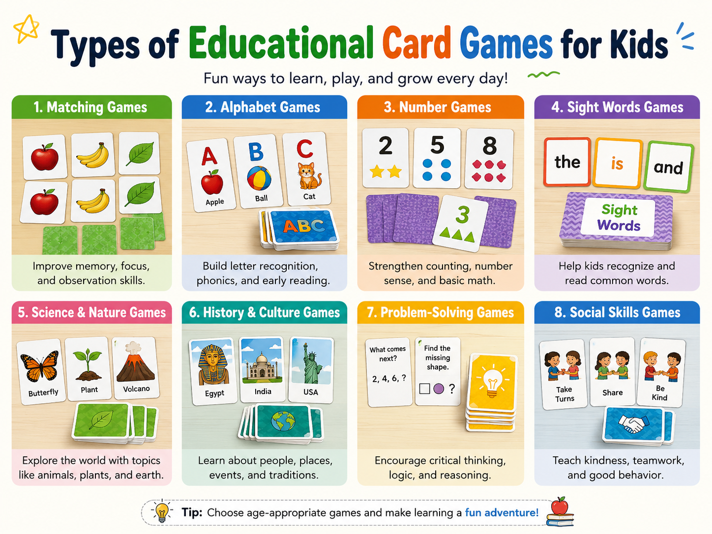 Different educational card games for children