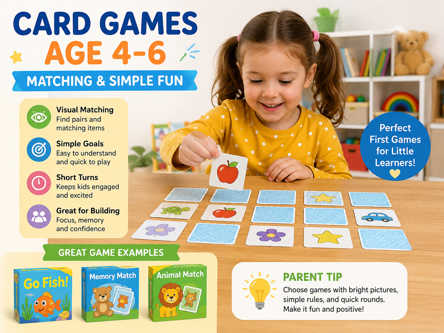 Card games by age 4–6 with colourful matching cards