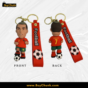 Close-up view of CR7 football figure and raised silicone strap details