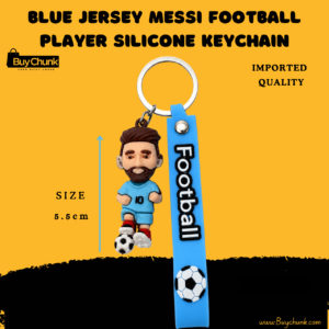 Blue jersey Messi football player keychain with silicone strap and metal ring