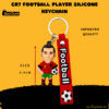 CR7 football player silicone keychain with red strap and silver metal ring