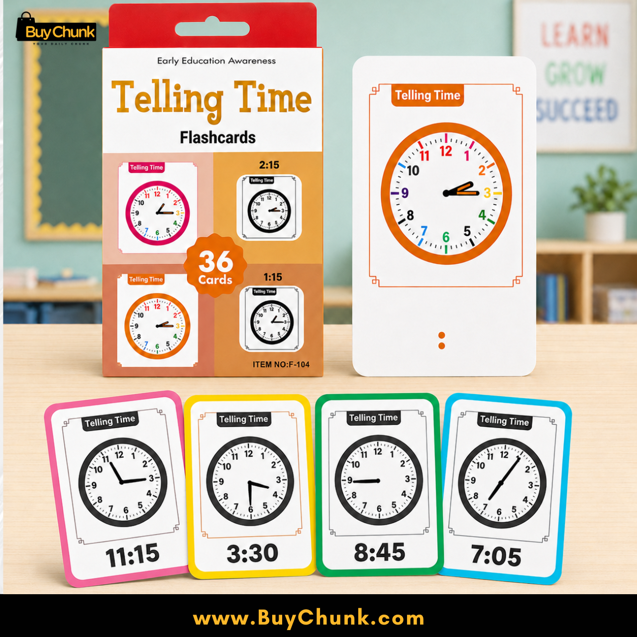Imported Telling Time Learning Flashcards For Kids - 36 Card Set | Clock Reading Flashcards for Smart Early Learning 2 Thirty six telling time flashcards for preschool clock reading practice