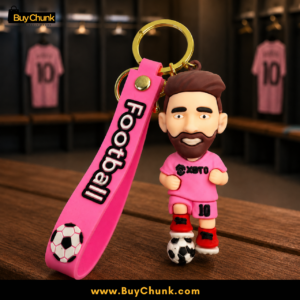 Lionel Messi silicone keychain showing approximately eight-centimetre decorative player figure