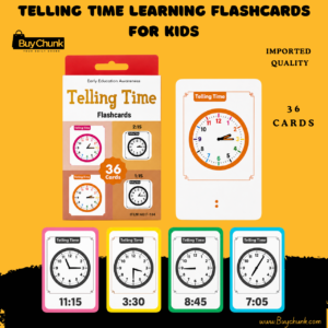 Telling Time Learning Flashcards For Kids box with colourful clock cards.