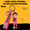 Lionel Messi Football Player Silicone Keychain Gift | Carry Football Pride with a Lionel Messi Keyring | Football Fan Keyring Gift with Messi Player Figure 6 Lionel Messi football keychain with pink silicone strap and gold-tone metal rings