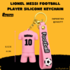 Pink Messi number ten jersey keychain with silicone football strap and metal rings