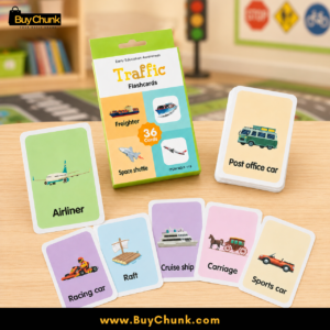 Traffic flashcard showing 11.7 cm by 7.8 cm product size