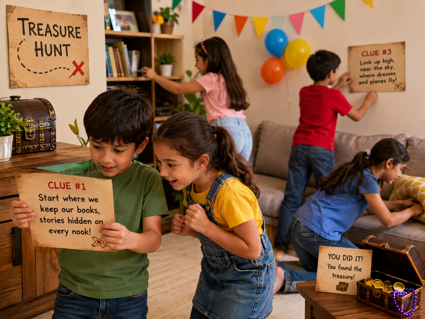 Indoor treasure hunt as one of the best party games for kids