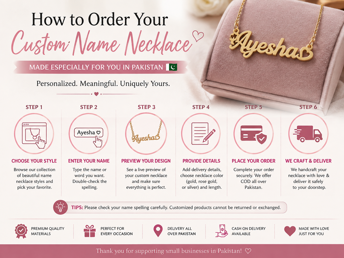 How to order personalized name necklaces in Pakistan