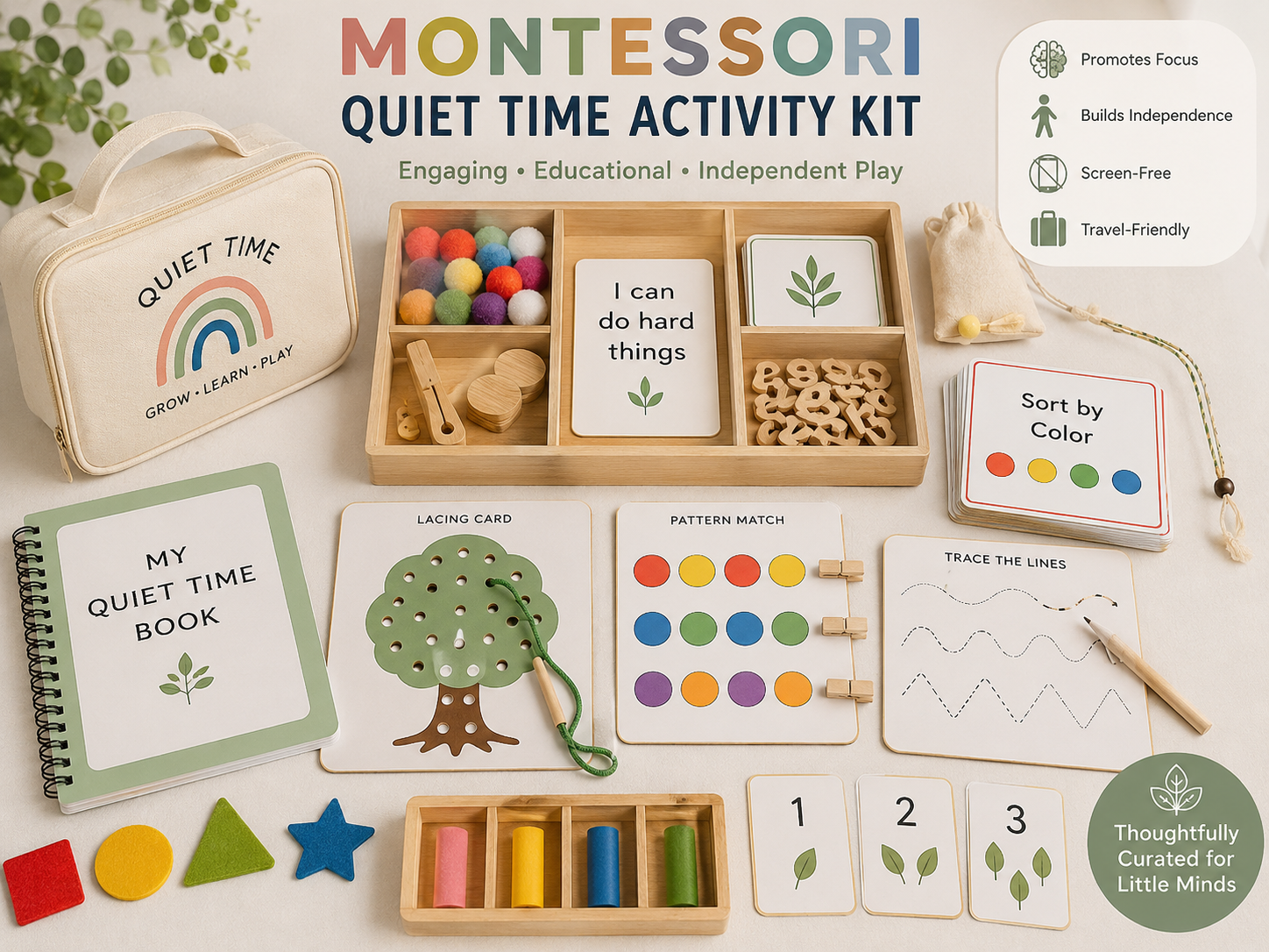 Montessori quiet time activity kits with reusable activities