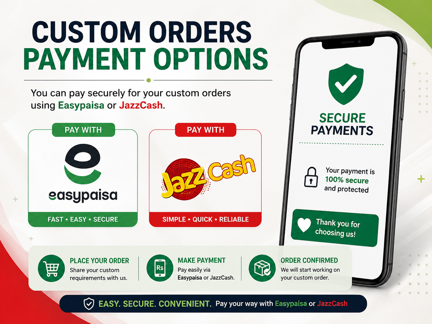Digital payment options for prepaid vs COD for customized items