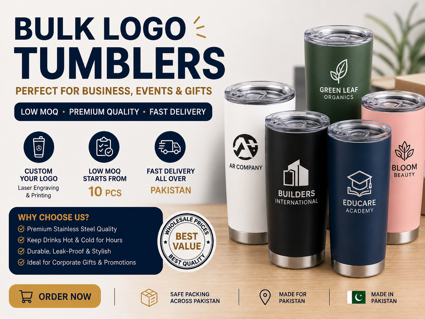 Bulk logo tumblers for corporate gifts MOQ