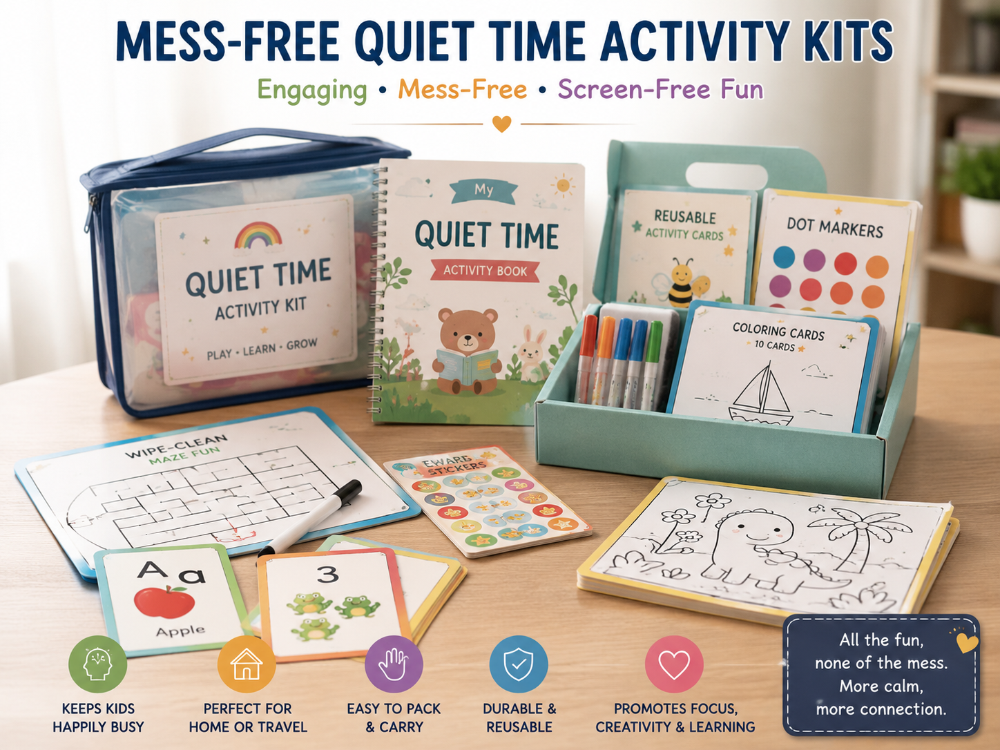 Choosing quiet time activity kits by child age