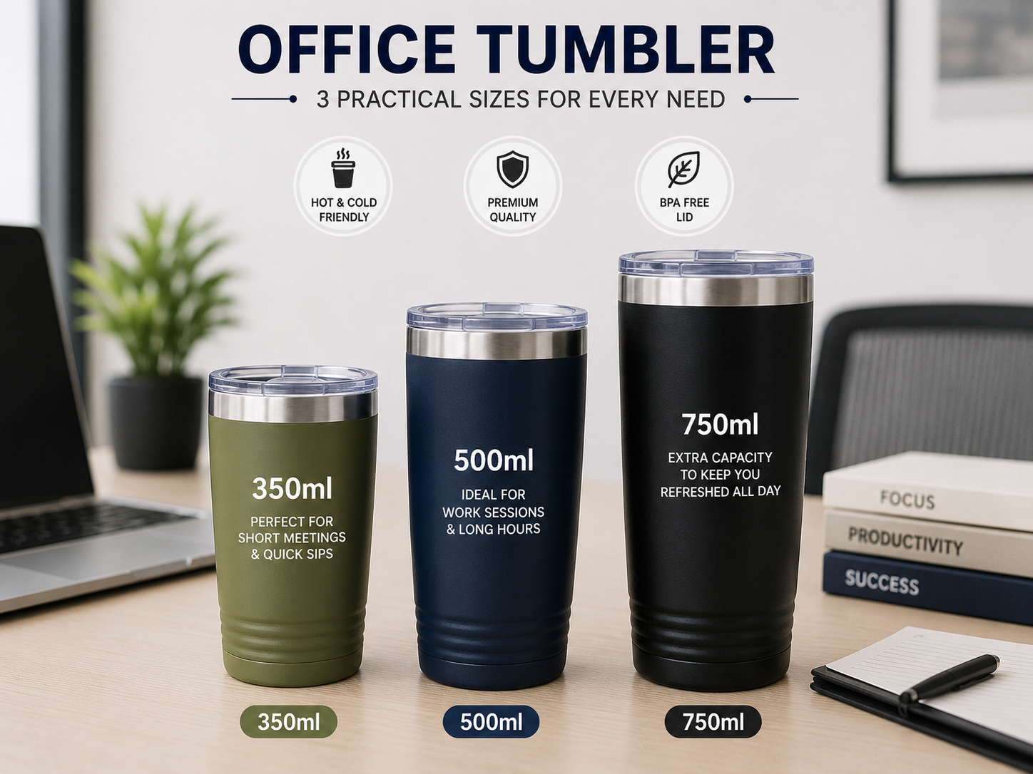 Bulk tumblers for offices in different sizes
