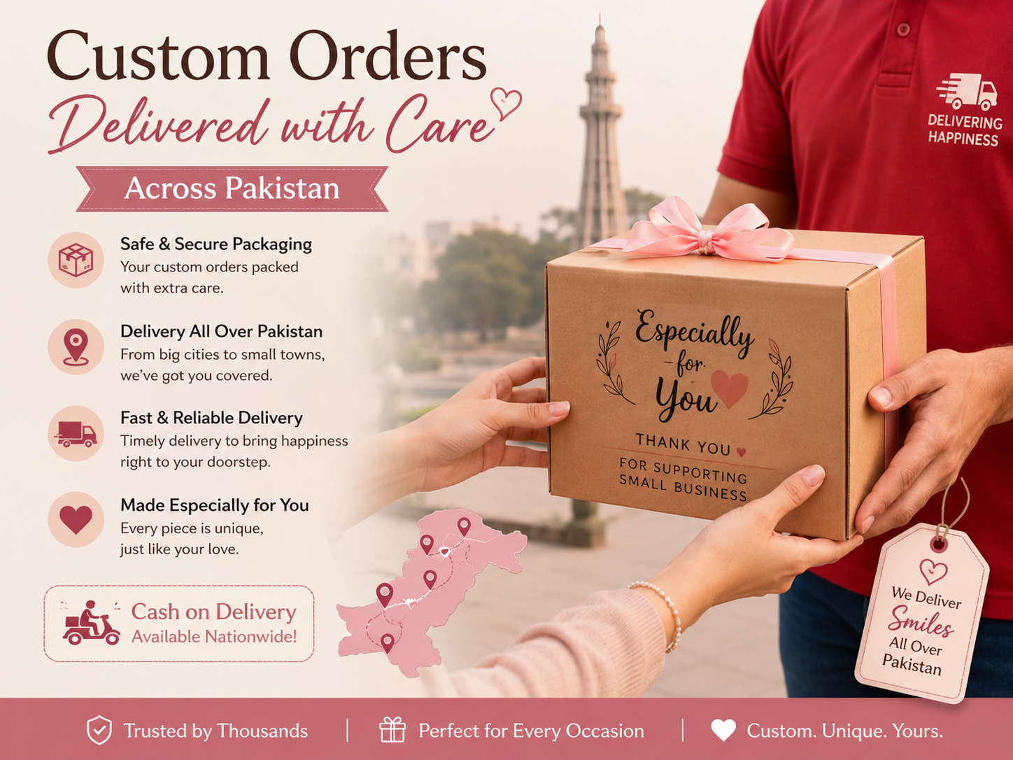 Custom orders delivery across Pakistan